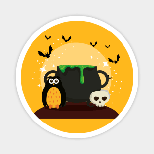 Halloween card with cauldron & owl Magnet